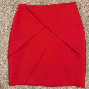 H&M red pencil skirt layered front design classic wardrobe staple